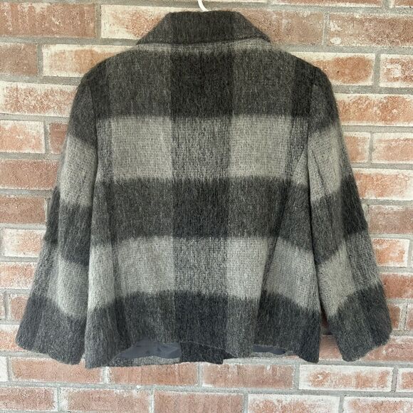 Talbots Gray Buffalo Plaid Wool Alpaca Blend Zip Up Coat Size 10 Petite - Picture 5 of 6